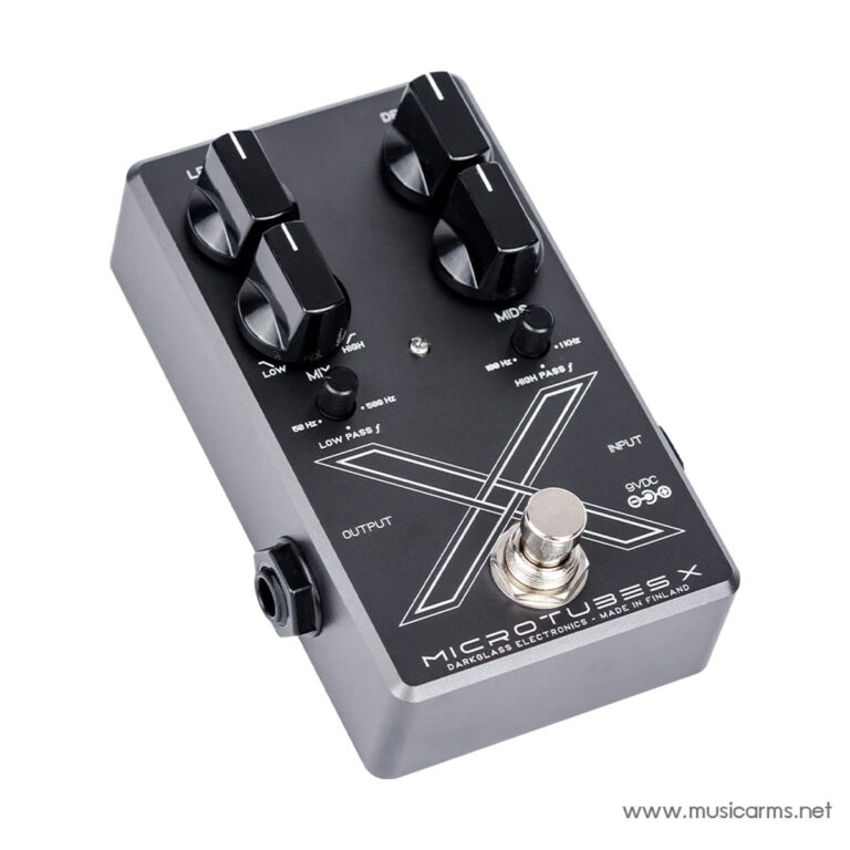 Darkglass Microtubes X bass/guitar effects pedal with four large knobs and a chrome footswitch on a black panel. ขายราคาพิเศษ