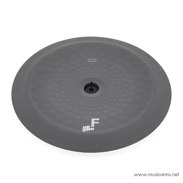 Top view of a gray circular cymbal with a textured surface and central mounting hole, branding visible, from musicarms.net. ขายราคาพิเศษ