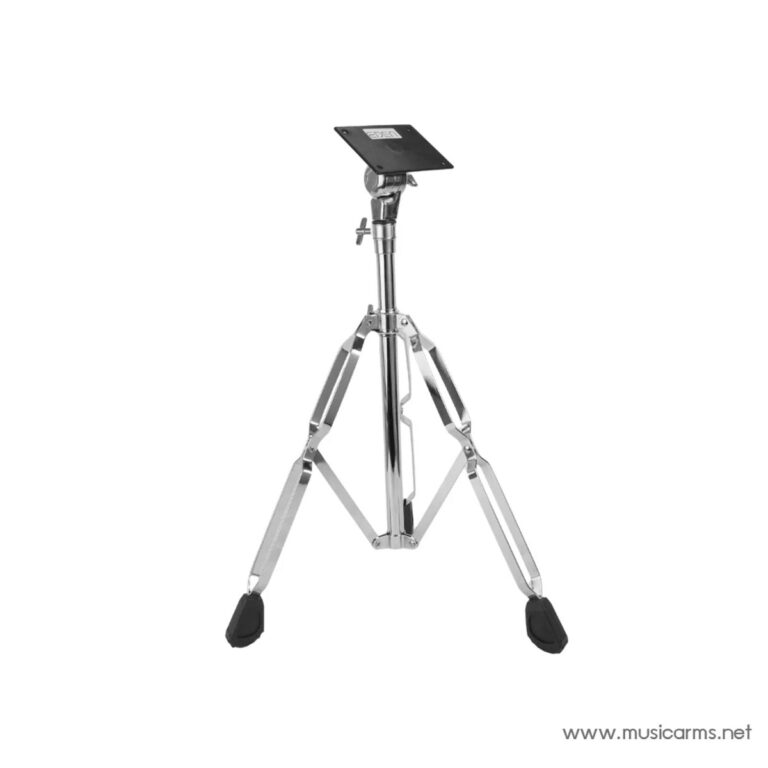 Adjustable chrome tripod stand with a small square mounting plate on top and rubber feet. ขายราคาพิเศษ