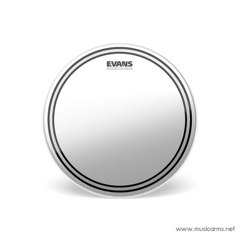 Round Evans EC2S drum practice pad with a metallic reflective surface and double black borders ขายราคาพิเศษ