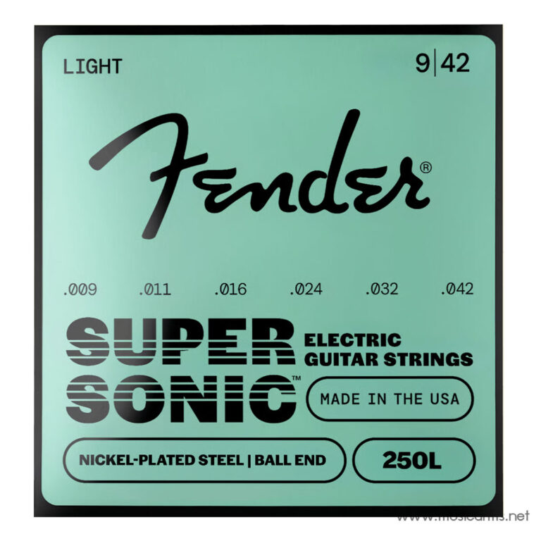 Fender Super Sonic electric guitar strings on turquoise packaging, gauges .009–.042, made in the USA ขายราคาพิเศษ