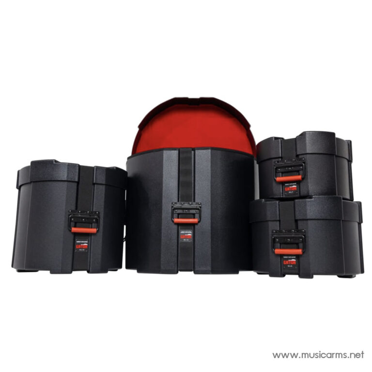 Set of black hard-shell cases in small, medium, and large, with red latches, lined up together. ขายราคาพิเศษ