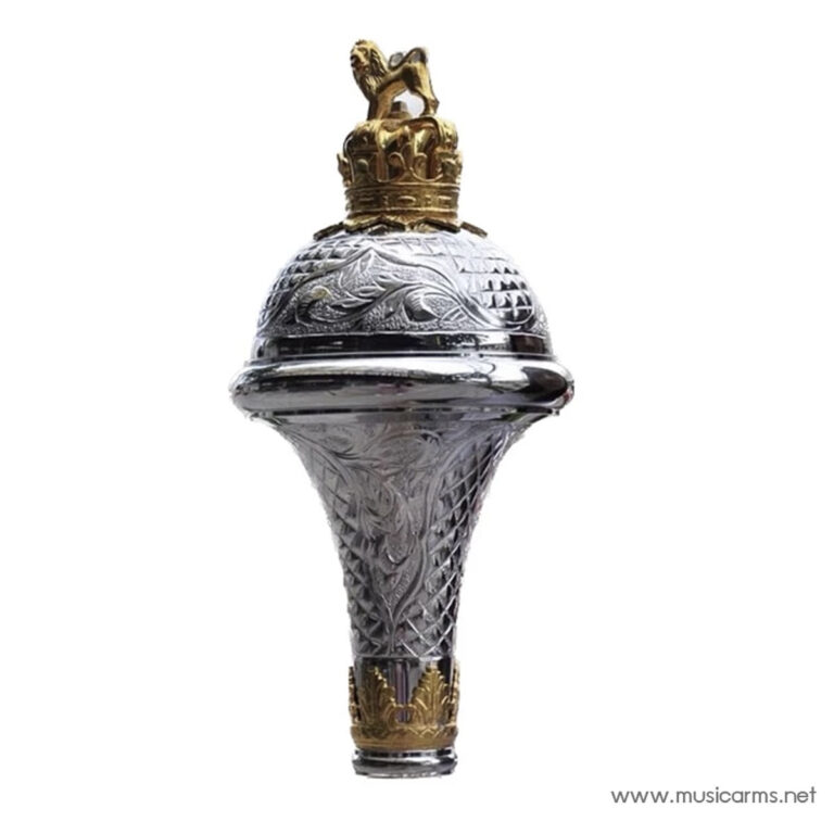 Ornate silver ceremonial scepter with a gold crown top and engraved floral patterns. ขายราคาพิเศษ