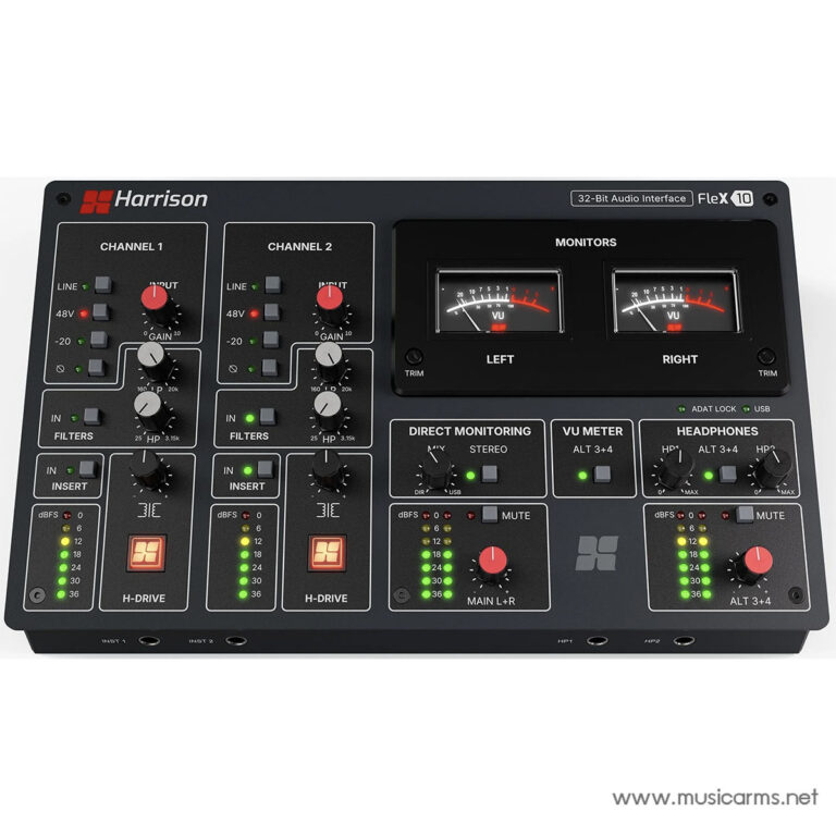 Harrison 32‑bit audio interface front panel with two channels, dual VU meters, and control knobs ขายราคาพิเศษ