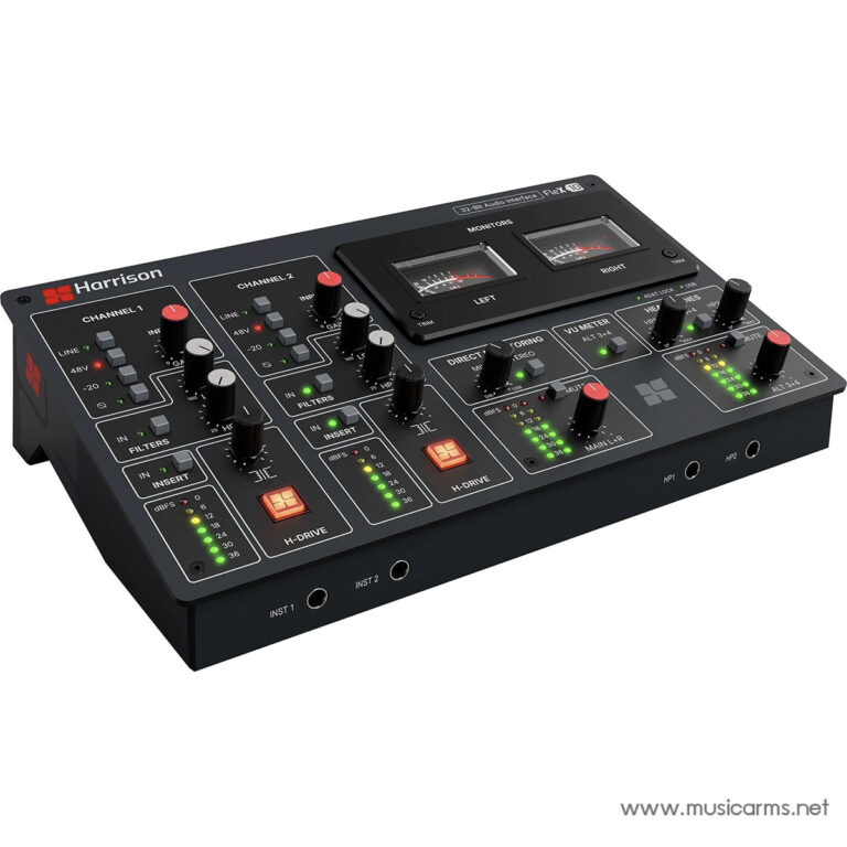 Harrison multi-channel guitar effects processor with multiple knobs, switches, and LED meters on a dark panel. ขายราคาพิเศษ