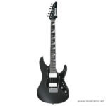Black double-cutaway electric guitar with two white pickups, silver bridge, and dark fretboard; Ibanez headstock visible at the neck end ลดราคาพิเศษ
