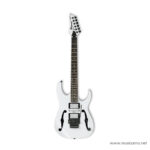 White Ibanez electric guitar with a tremolo bridge and multiple pickups, shown full-length with a white body and dark fretboard. ลดราคาพิเศษ