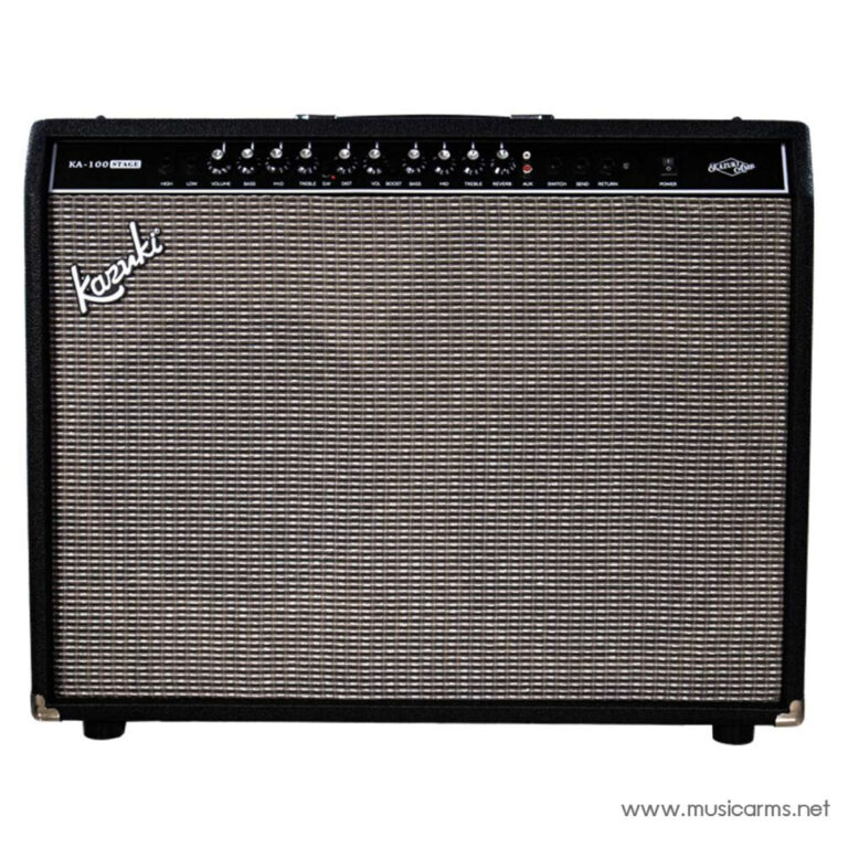 Guitar amplifier: black combo amp with a woven grille, control panel on top, Kazaki logo on left, logo watermark bottom right ขายราคาพิเศษ