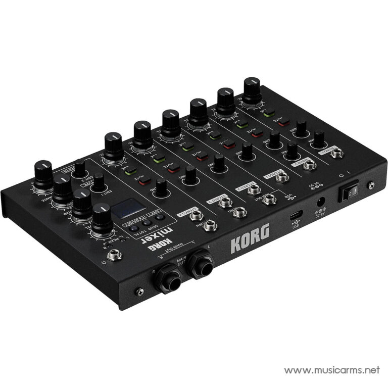 Korg multi‑channel audio mixer with numerous knobs, switches, and USB power input, viewed from an angled side. ขายราคาพิเศษ