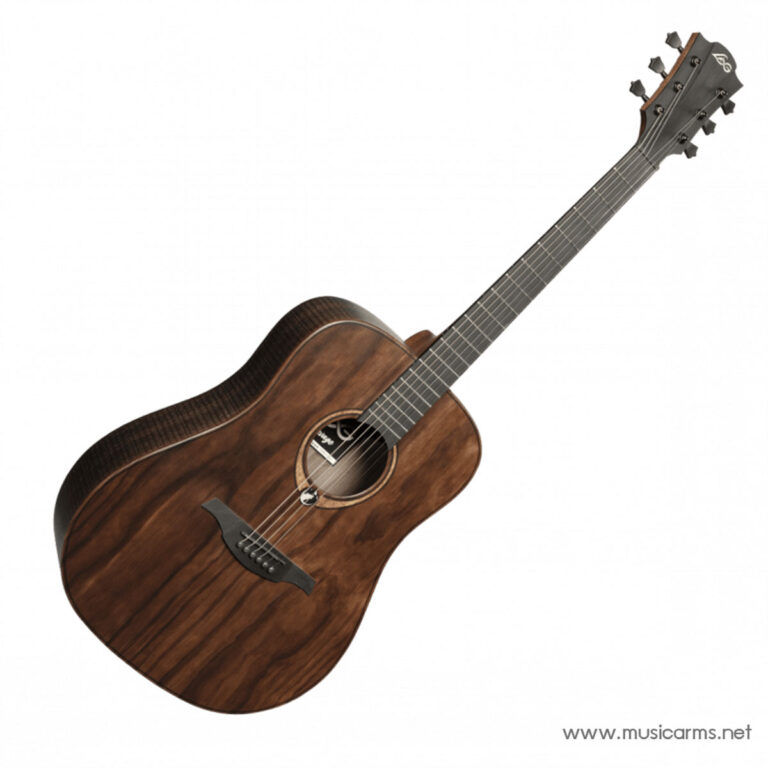 Acoustic guitar with a dark wood finish, angled diagonally across the frame on a white background, watermark in corner (musicarms.net) ขายราคาพิเศษ