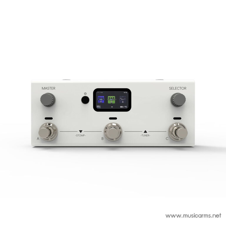 White guitar multi-effect pedal with three footswitches labeled A–C and a central color display showing presets or modes (front view). ขายราคาพิเศษ