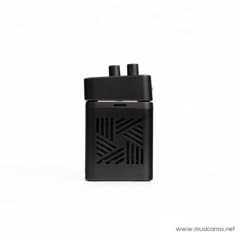 Compact black electronic device with two top terminals and diagonal vent slits on the side against a white background, watermark www.musicarms.net. ขายราคาพิเศษ
