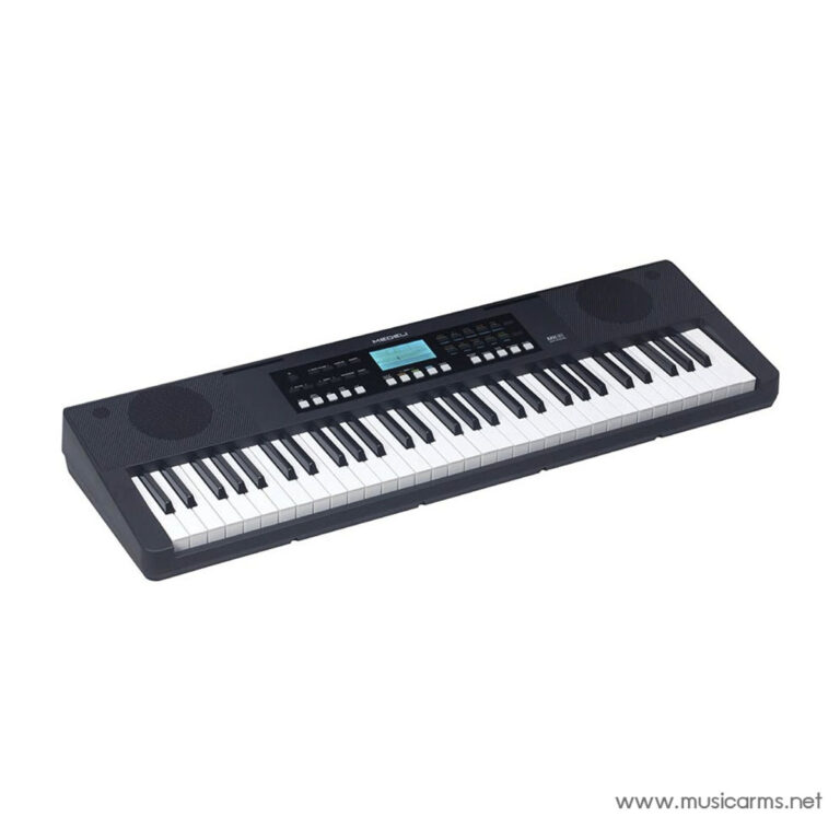 61-key digital keyboard with built-in speakers and a central control panel viewed at an angle ขายราคาพิเศษ