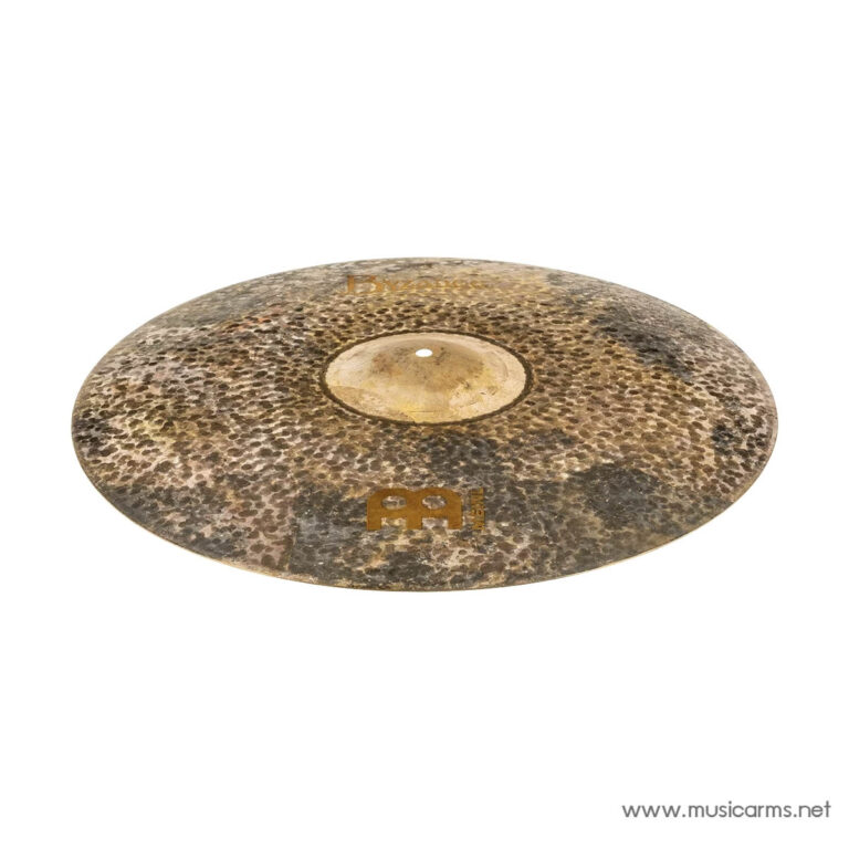 Hammered bronze crash cymbal with central hole and gold branding, placed on a white background (music product) ขายราคาพิเศษ