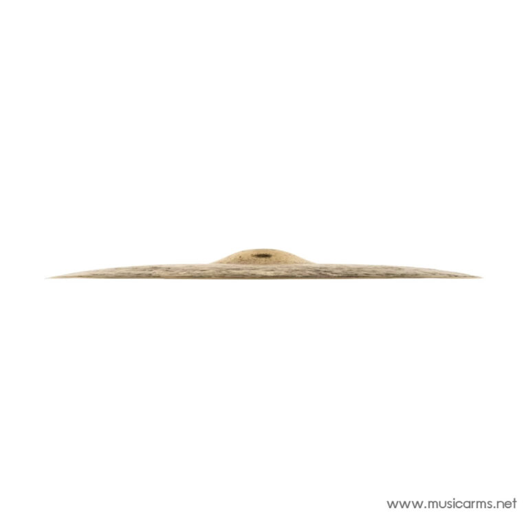 Edge‑on view of a thin drum cymbal with a small bell at the center on a white background. ขายราคาพิเศษ