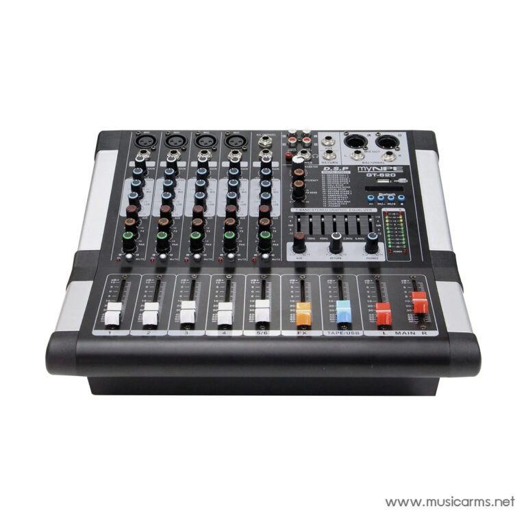 Professional audio mixer with multiple faders, knobs, and input channels on a control surface ขายราคาพิเศษ