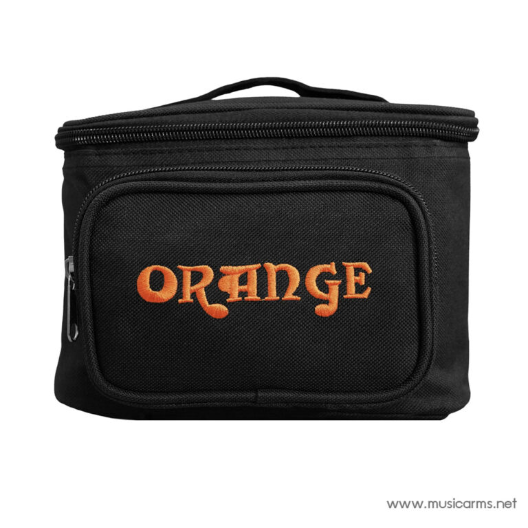 Black zippered pouch/lunch bag with a front pocket featuring orange embroidery that reads 'ORANGE'. ขายราคาพิเศษ