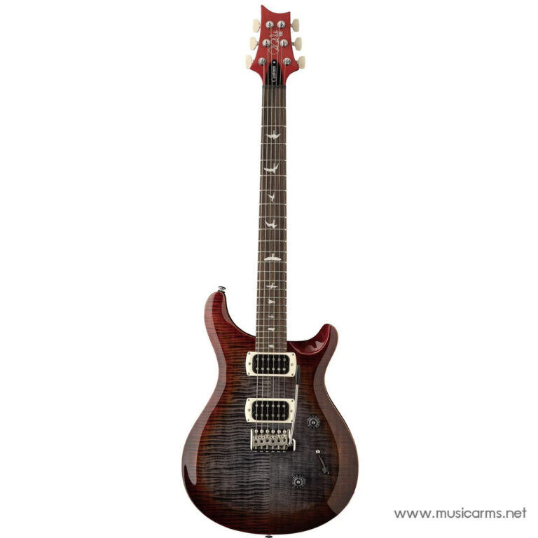 Red burst solid-body electric guitar with quilted top, two humbucker pickups and a tremolo bridge on a white background. ขายราคาพิเศษ