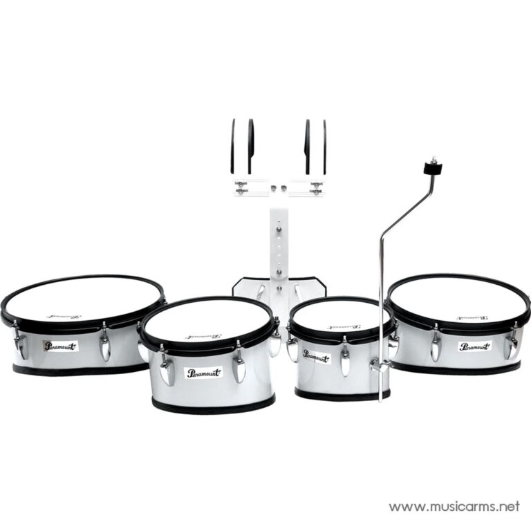White electronic drum kit with four drum pads and chrome hardware on a white background. ขายราคาพิเศษ