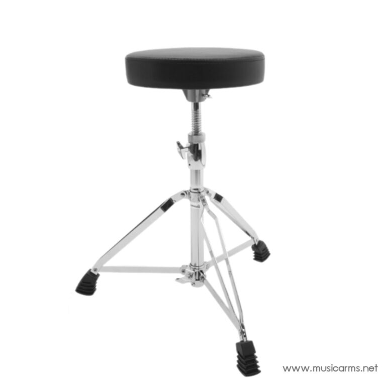Chrome drum throne with a round black padded seat on a three-legged stand with rubber feet ขายราคาพิเศษ