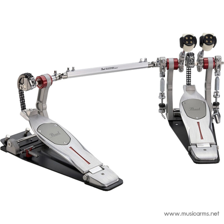 Pearl double bass drum pedal set with two foot pedals connected by a bar and chain drives ขายราคาพิเศษ