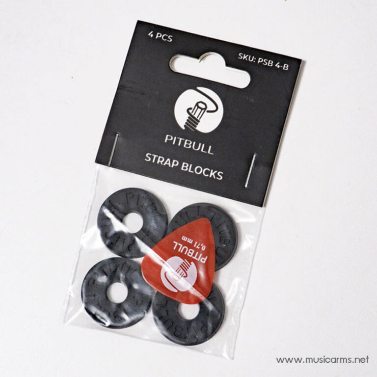 Pack of four Pitbull strap blocks in a clear bag, black donut-shaped washers with logo on packaging. ขายราคาพิเศษ