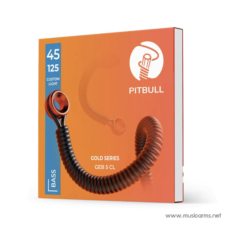 Pitbull brand product box for a coiled audio cable, orange gradient with blue label and Pitbull logo, Gold Series description visible ขายราคาพิเศษ