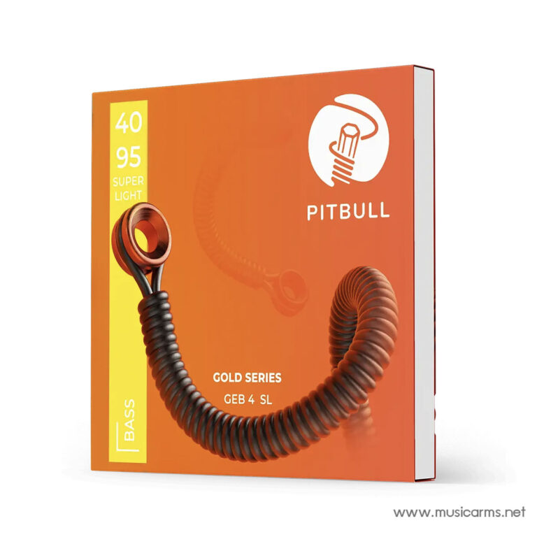Orange Pitbull Gold Series bass guitar cable packaging with a black coiled cord and yellow side label ขายราคาพิเศษ