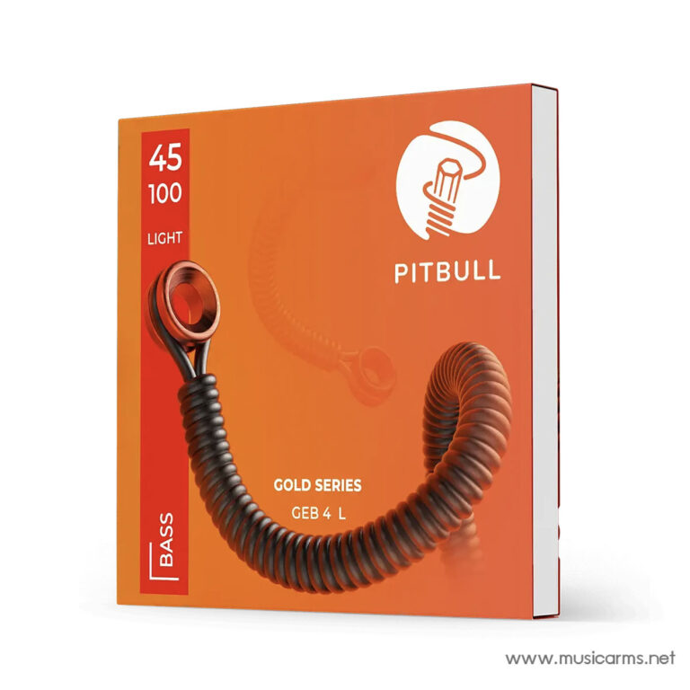 Orange Pitbull Gold Series bass cable packaging featuring a coiled black cable and the Pitbull logo; text reads 'GOLD SERIES' and 'BASS' on the box. ขายราคาพิเศษ