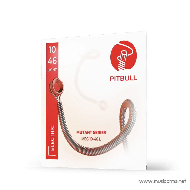 Pitbull electric guitar strings box, Mutant Series MEG 10-46 L, red logo on white package with a coiled string image ขายราคาพิเศษ