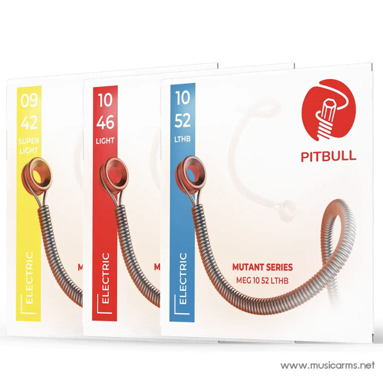 Three Pitbull electric coil packaging boxes in yellow, red, and blue, linked by a coiled cable. ขายราคาพิเศษ