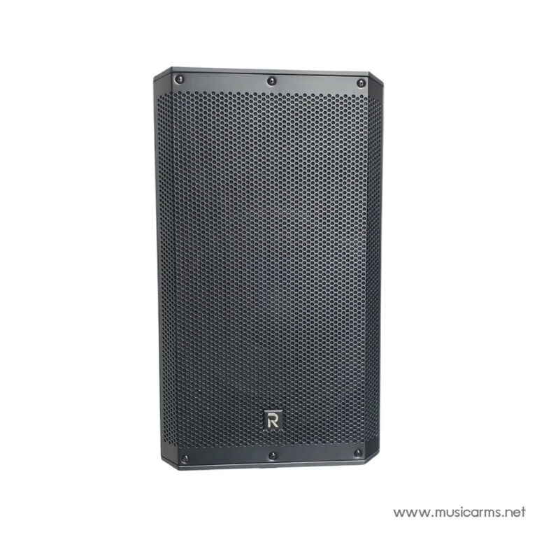 Tall black PA speaker with a perforated metal grille and small logo near the bottom center. ขายราคาพิเศษ