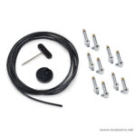 Coiled black instrument cable with a small tuning/installation tool and a round end cap, accompanied by several chrome adapters with gold tips on the right side. ขายราคาพิเศษ