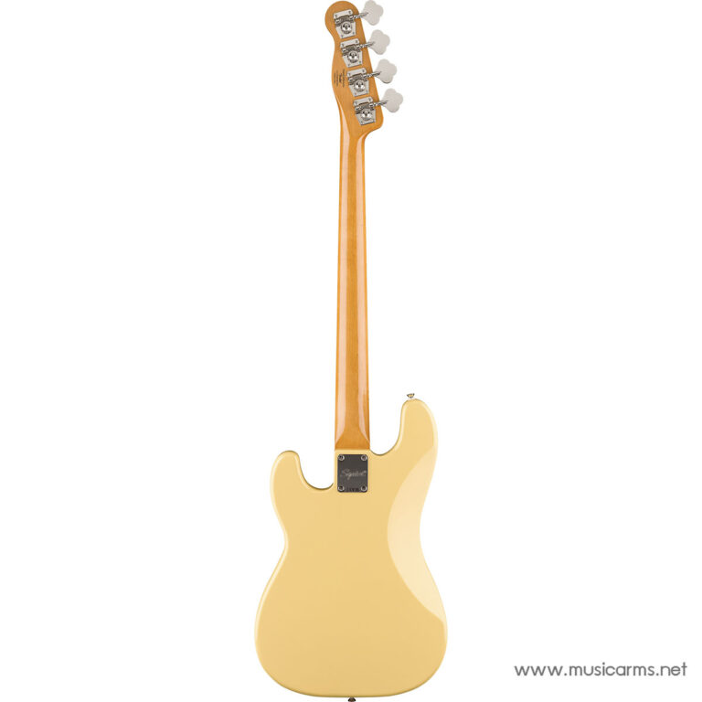 Rear view of a pale yellow solid-body electric guitar with a maple neck and tuning pegs visible at the headstock. ขายราคาพิเศษ