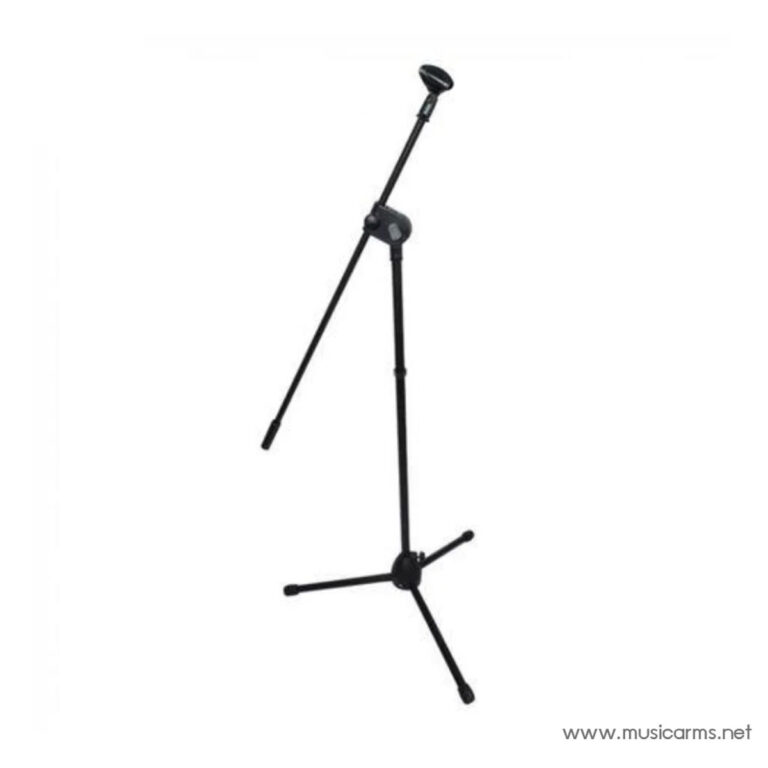 Adjustable microphone stand with a boom arm on a three-legged tripod base, shown on white background. ขายราคาพิเศษ