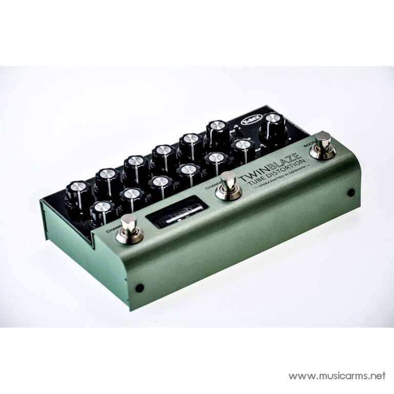 Green guitar effects pedal labeled 'Twinblade Tube Distortion' with multiple black knobs and two footswitches, designed for guitar tone shaping. ขายราคาพิเศษ