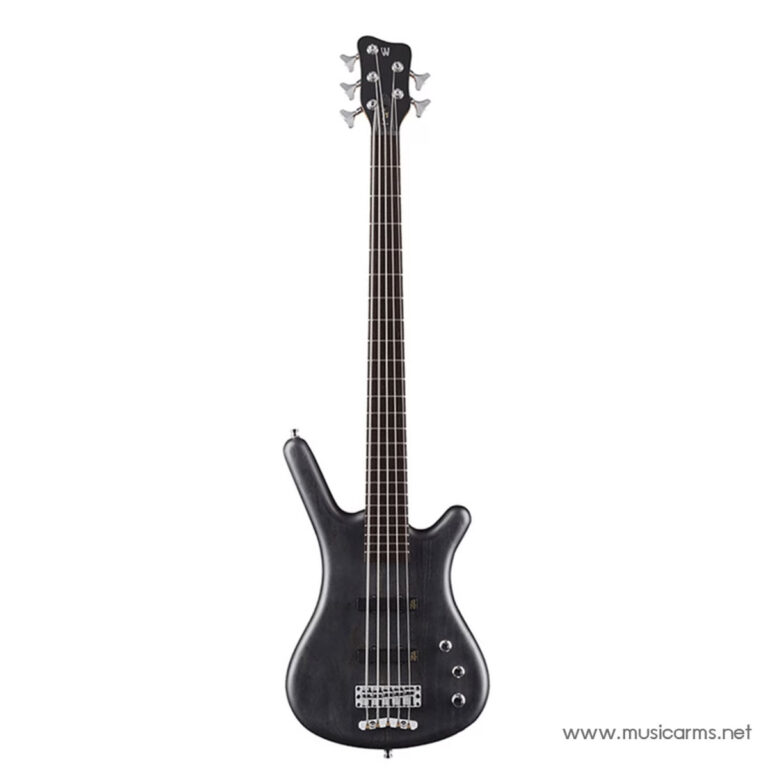 Five-string electric bass guitar with a dark black finish and chrome hardware photographed full length. ขายราคาพิเศษ