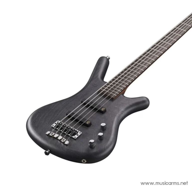 Black four‑string electric bass guitar with chrome bridge and control knobs ขายราคาพิเศษ