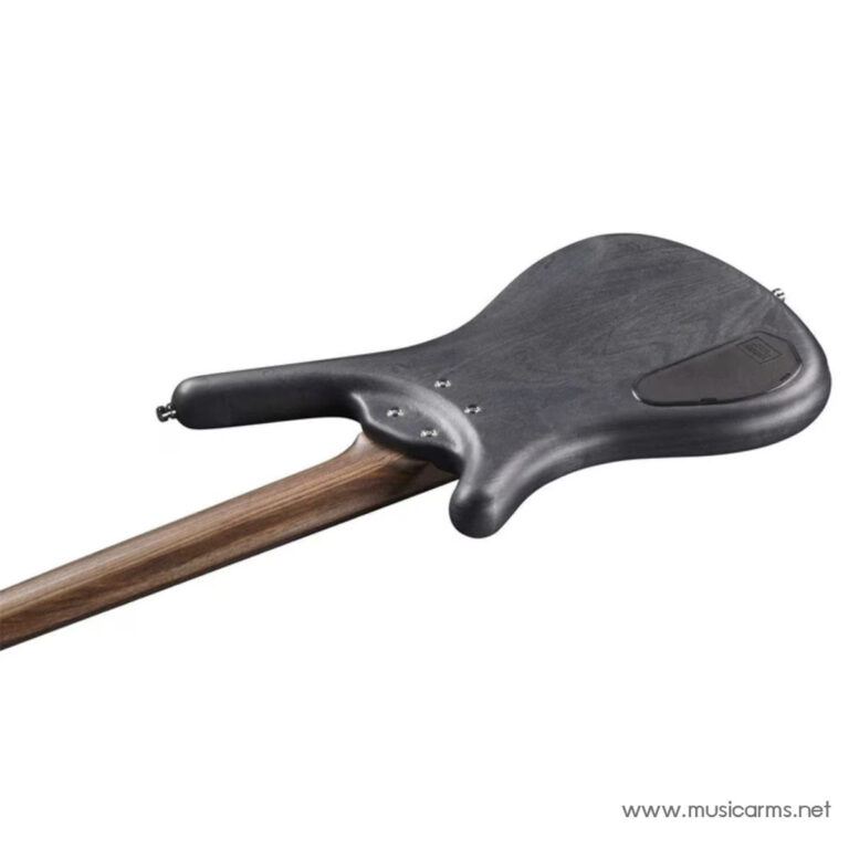 Back view of a black electric guitar body with a brown wooden neck extending to the left. ขายราคาพิเศษ
