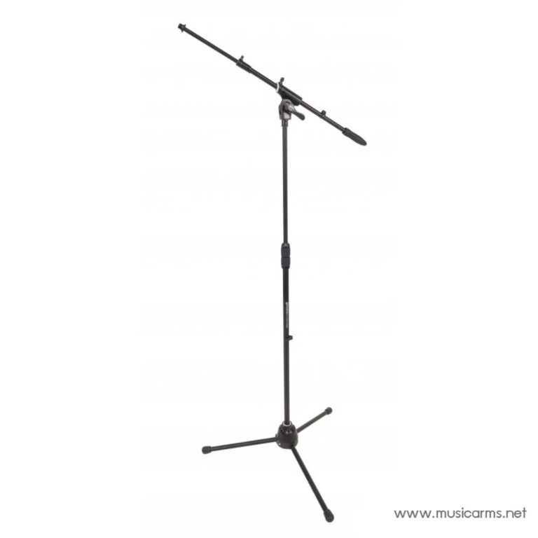 Adjustable microphone stand with a long boom arm on a three-legged tripod base, shown against a white background ขายราคาพิเศษ
