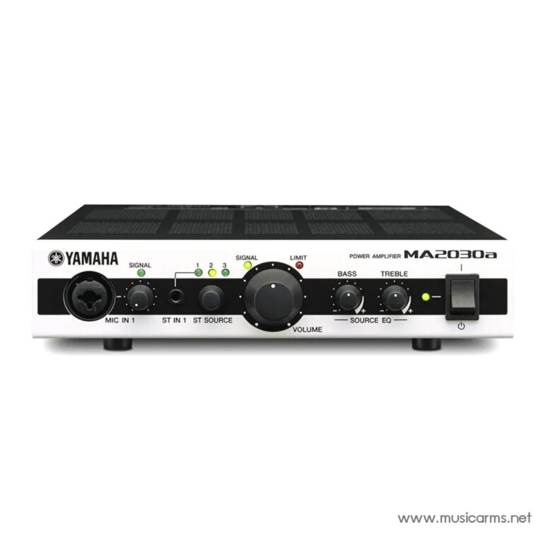 Front view of Yamaha MA2030a stereo power amplifier: white chassis, black control panel, volume knob, input/select switches, and power switch. ขายราคาพิเศษ