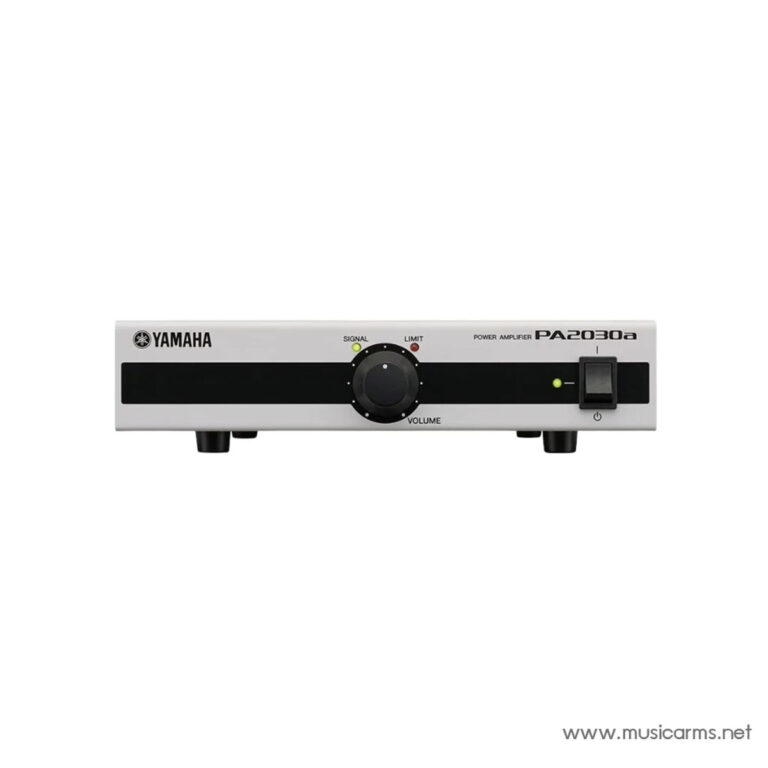 Front view of Yamaha PA2030a power amplifier showing volume knob, signal and limit LEDs, and on/off switch. ขายราคาพิเศษ