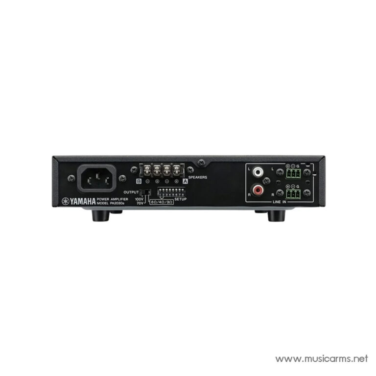 Rear view of Yamaha power amplifier PA2030a showing power inlet, speaker terminals, and input/output connectors. ขายราคาพิเศษ