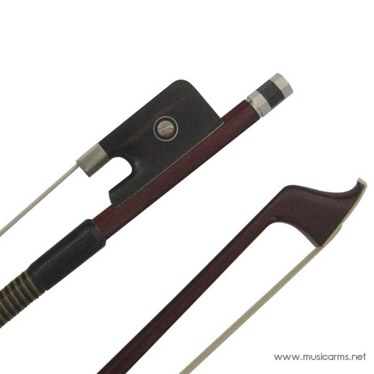 Close-up of a violin bow showing the ebony frog, grip, and screw mechanism at the end of the bow shaft. ขายราคาพิเศษ