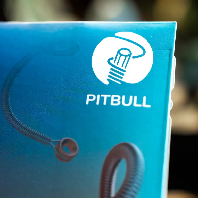 Blue Pitbull product box with a white lightbulb logo and coiled hose illustration. ขายราคาพิเศษ