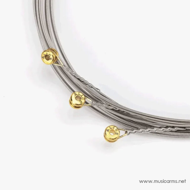 Three braided steel jewelry cords with gold end caps on a white background. ขายราคาพิเศษ