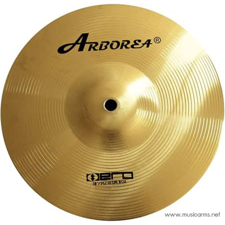 Golden Arborea drum cymbal with concentric grooves and centered mounting hole. ขายราคาพิเศษ