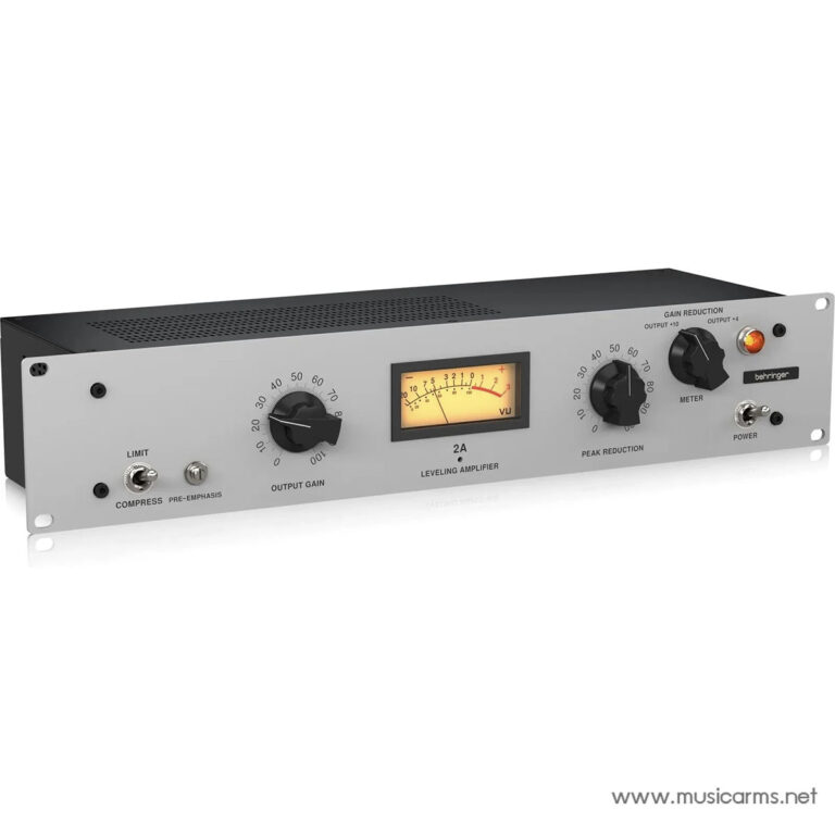 Behringer rack-mount compressor/limiter front panel with VU meter, Output Gain and Peak Reduction knobs, and power indicator on the right side. ขายราคาพิเศษ