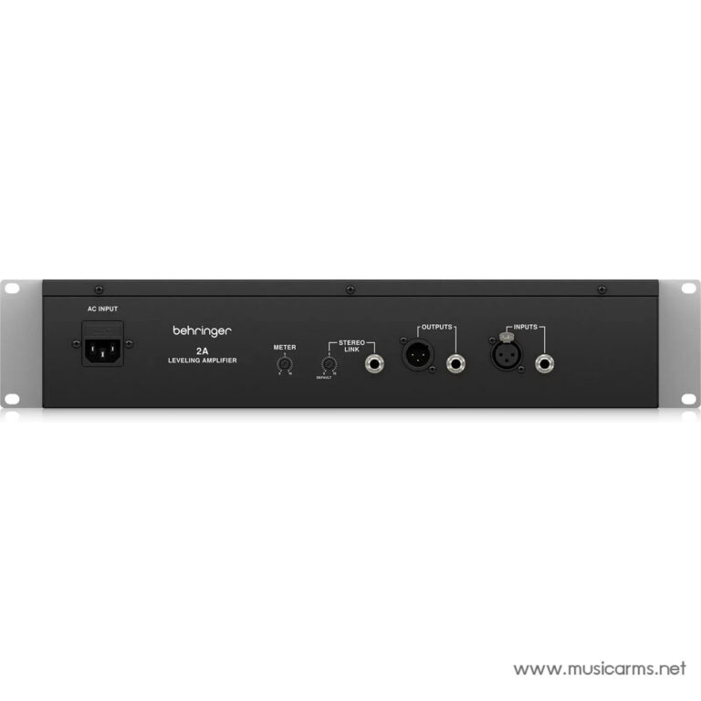 Behringer 2A Leveling Amplifier rack unit rear panel showing AC input, meter, stereo link, and balanced inputs/outputs (XLR and 1/4"). ขายราคาพิเศษ