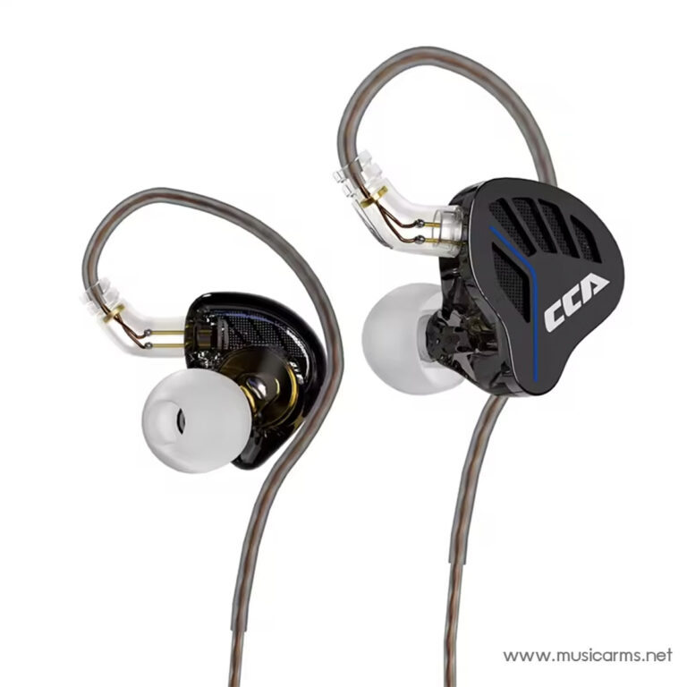 Pair of in-ear monitor earbuds with detachable cables and clear housing, branded CCA, shown from front and side. ขายราคาพิเศษ